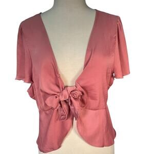 American Eagle Pink Tie Front Peplum Top Womens XL Boho Cottagecore Blouse